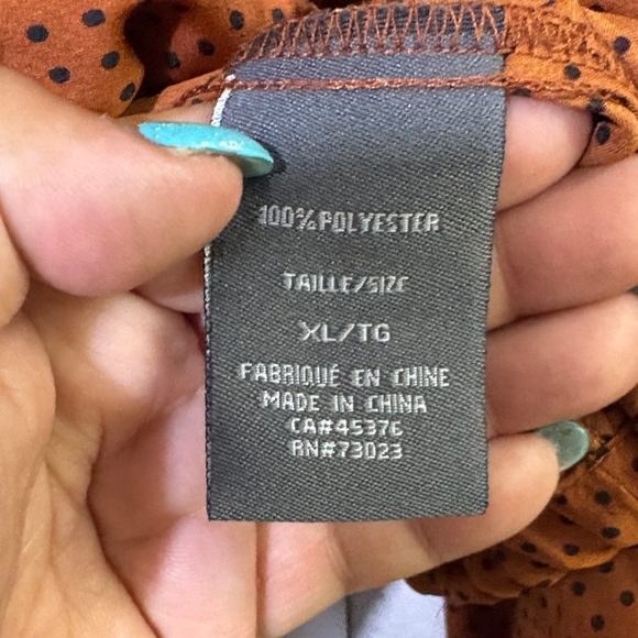 Suzy Shier silky Brown and black Polka Dot Button Down Shirt, size Xl - Picture 3 of 10